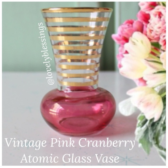 Vintage Vase Atomic Glass MCM 50s 60s 70s Petite Floral Bud Vase Rose Pink Gold - Picture 8 of 8